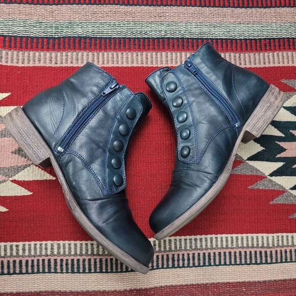 MIZ MOOZ Louise Ocean Blue Leather Ankle Booties Sz 8 Witchy Steampunk Pirate - Picture 5 of 9